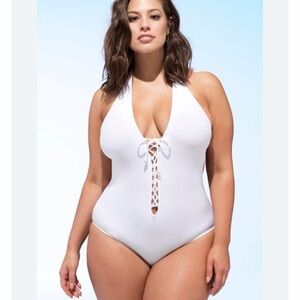 Ashley Graham X Swimsuits For All White Lace Up Swimsuit Women’s Size 14